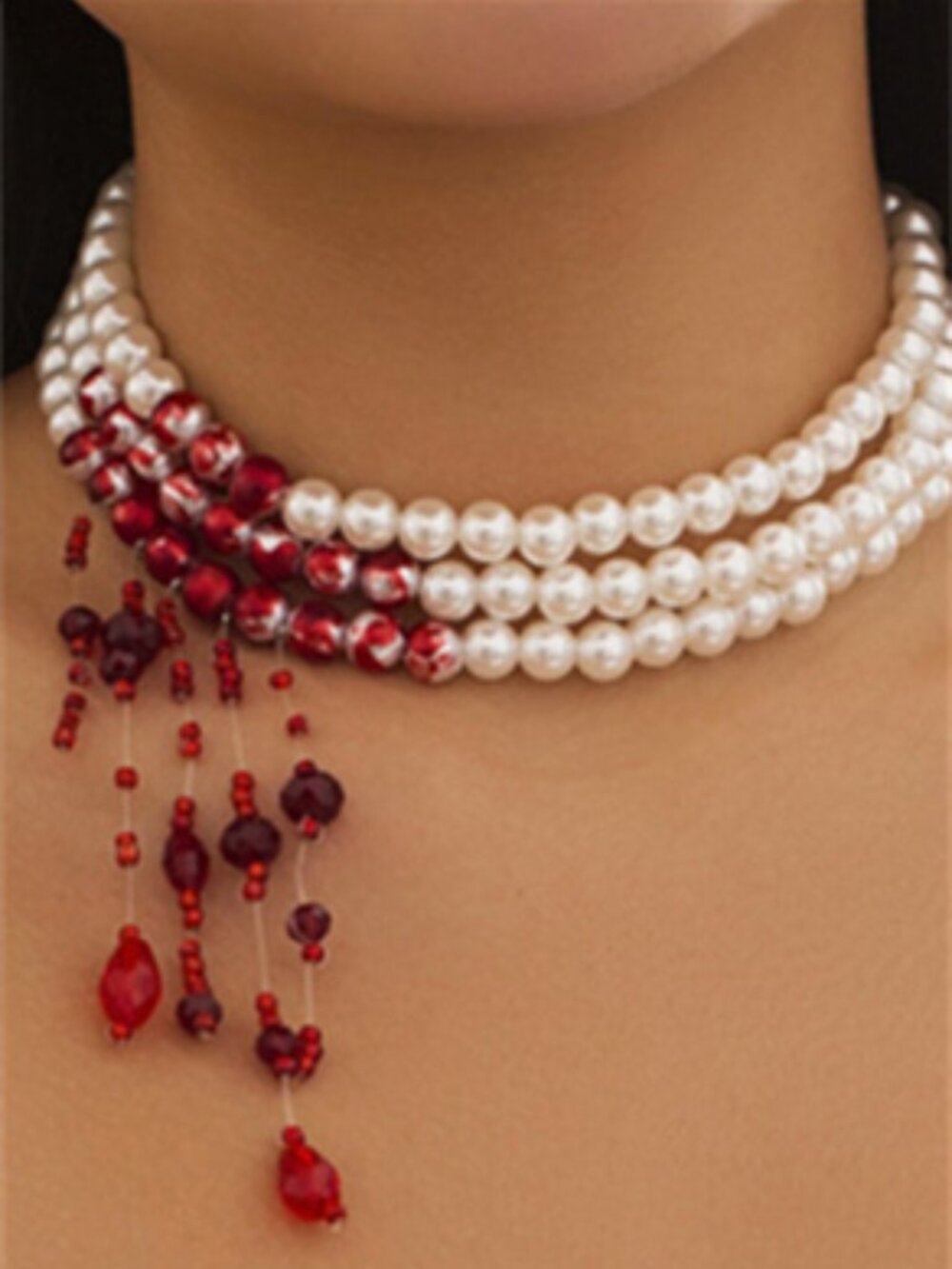 Multi Strand White Pearl Look Choker Necklace